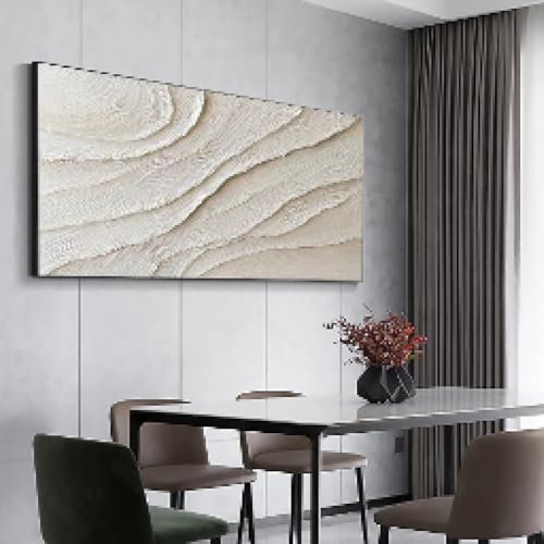 KEMEIQI Grande dipinto astratto 3D beige bianco, dipinto con texture 3D bianca, dipinto su tela minimalista, arte bianca, decorazione da parete neutra, 70x140 cm, senza cornice