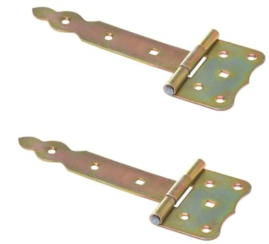Aqbau® 2er Set Kreuzgehänge, Ladenband Scharnier, Türscharnier aussen, Torscharnier, Scharniere für gartentor, Torbänder, Türschaniere Holztür Außen (Gold (Verzinkt), 150 mm)