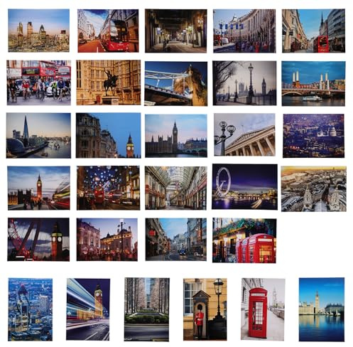 30Pcs London Postcards, Travel Sights Landscape Postcard, Different Designs Printed Greeting Cards, London Postcards Mixed Multipack from Iconic London Landmarks