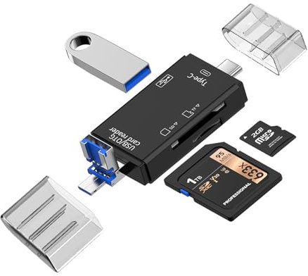 Lector de Tarjetas SD 3 en 1 USB C, USB 3.0 y Card Reader Adaptador Multiport para SD/Micro-SD/TF, Transferencia Rápida 5Gbps Compatible con iPhone 16/15, Galaxy S23, iPad Pro, MacBook, PC y Tablet