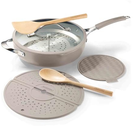 Tramontina All in One Plus Pfannen-Set, 7-teilig, Latte, Aluminium mit Keramik-Antihaftbeschichtung, Ø 30 cm, Induktionsgeeignet
