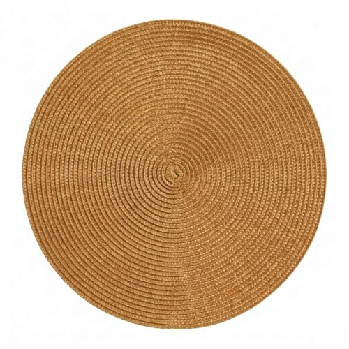 Platzset Rund Ø 38 cm Abwaschbar Tischset Platzmatte in Bast-Optik Platzdeckchen Tisch Untersetzer (Gold)