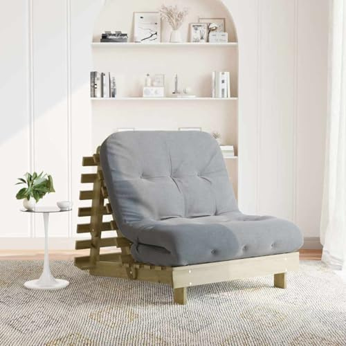 Ordellia Futon Schlafsofa aus kesseldruckimprägniertem Kiefernholz mit Matratze, 90 x 206 cm, verstellbare Rückenlehne, Lattenrost, klappbar, Platz für Wohnzimmer Gästezimmer