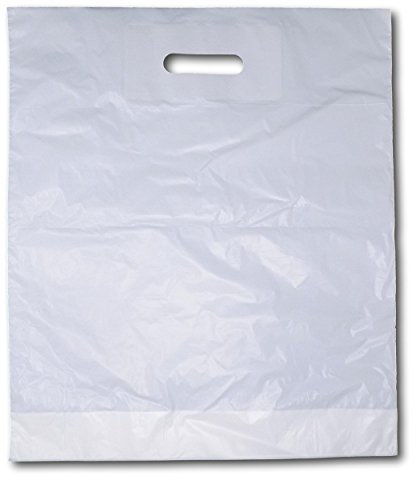 EPOSGEAR® 500 Medium 15 x 18 x 3 Very Strong Plain White Patch Handle Gift Retail Shopping Plastic Carrier Bags