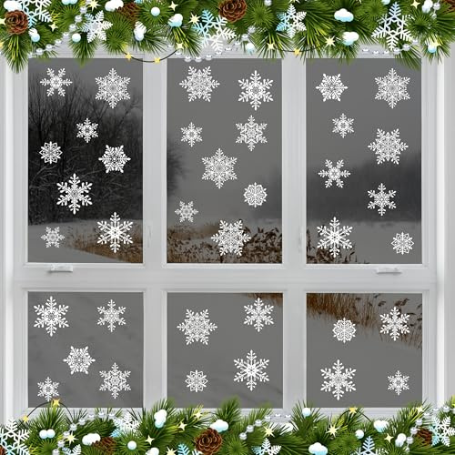 42 Elegant Snowflake Window Clings - Quick and Simple Christmas Decorations - Glueless PVC Stickers
