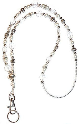 SLIM Style Fashion Women's Beaded Lanyard 34, Breakaway and Non breakaway available, For Keys, Badge Holder (Slim White - NON Breakaway (Stronger)) by Hidden Hollow Beads