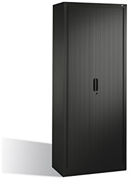 CP Volet Roulant Cabinet avec Horizontal-Jalousie - Hxlxp 1980 X 800 X 420 mm ,4 Étagères,5 Ordnerhöhen - Gris Noir - Classeur Coffret Latéral Secrétaire / Armoire pour Bureau Buffet Fichier Suspendu