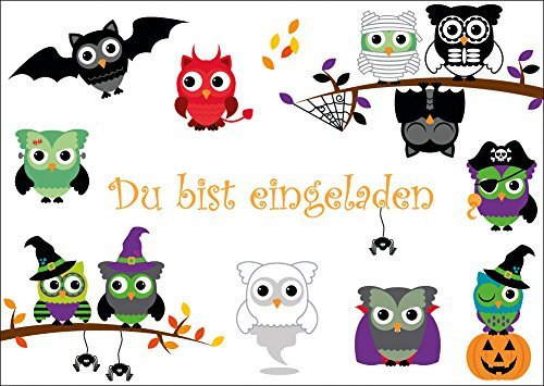 EDITION COLIBRI 10 Einladungskarten Halloween – Eulen: Einladungen zur gruseligen Party/Feier mit witzigen Tieren für kleine Kinder (10646DE)