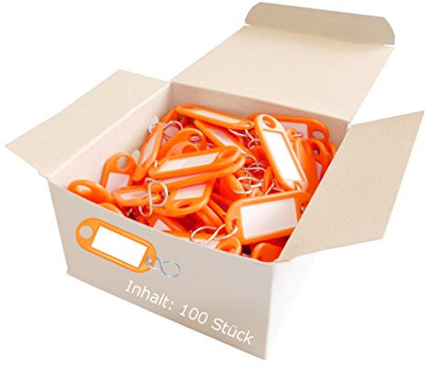 Wedo 262803406 Schlüsselanhänger Kunststoff (mit S-Haken, auswechselbare Etiketten) 100 Stück, orange