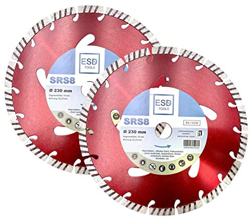 ESD-TOOLS | Diamanttrennscheibe SRS8 für Beton, Dachziegel und Baumaterial, mit Turbosegment | Ø 230/22,23mm | 2er Set