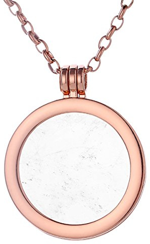 Morella Damen Halskette Rosegold 70 cm Edelstahl und Anhänger mit Edelstein Bergkristall Coin 33 mm Chakren Scheibe in Schmuckbeutel