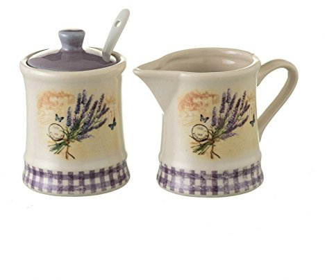 Dcasa - Azucarero y Jarra Lavanda Stoneware 11,40 x 6,80 x 8 cm