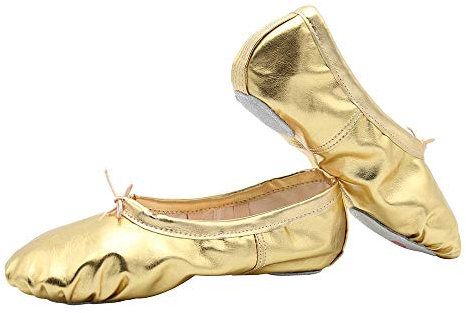 Damen Ballettschuhe Yoga Tanzschuhe Lackleder Ballettschläppchen Geteilte Ledersohle Gymnastik(42, Gold)