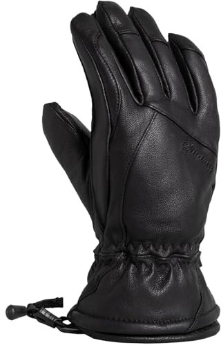 Swany LaPosh Damen-Ski-Winterhandschuhe aus Leder, warm, wasserdicht, atmungsaktiv, isoliert, mit weichem Plüsch-Mikro-V-Futter, Schwarz, Größe M