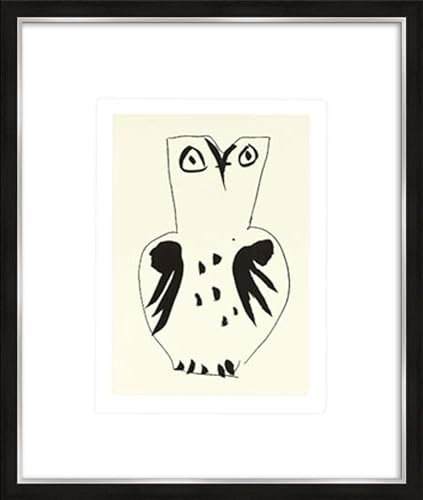 artissimo Bild gerahmt 53x63 cm Pablo Picasso „Eule“ AG4127 – hochwertiger Siebdruck auf Büttenpapier, Line-Art Strichzeichnung in Schwarz-Weiß