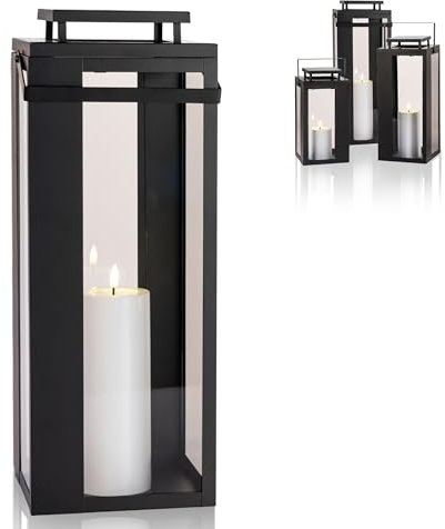 Schlaraffenland Outdoor Laterne LUCIDO groß inkl. LED Outdoor Kerze 18x18x48,5 cm | Schwarz | aus Metall-Glas/Kunststoff | Laternen für Draußen | Deko Garten | LED Laterne Outdoor