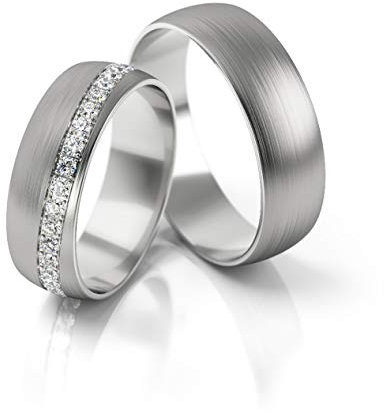JC Trauringe Gold 585 Paarpreis Weißgold I Traumhafte Eheringe breit 6 mm I Einzigartige Partnerringe mit Gravur in edler Schatulle I 2 Hochzeitsringe Herrenring & Damenring mit Steinen I PL292