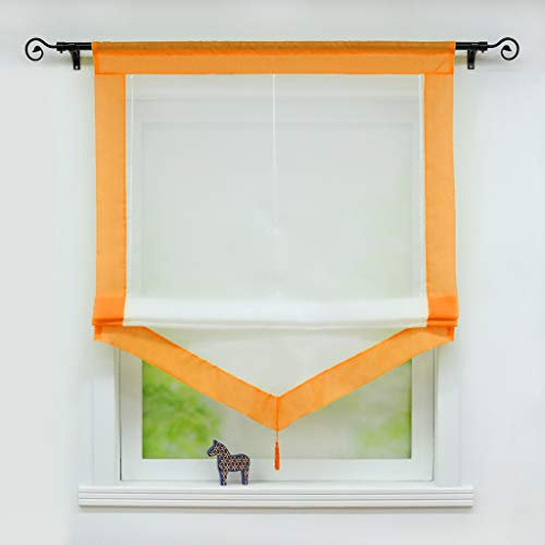 Joyswahl Voile Raffrollo mit Quaste Transparenter Dreieck Rollos mit farbigem Blende »Julia« Schals Fenster Gardine mit Tunnelzug BxH 120x140cm Orange 1 Stück