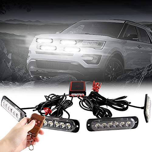 Teguangmei 4x6 LED Voiture D'urgence Stroboscopique Balise S'allume 4 en 1 Montage en Surface Grill Lumière Avertissement Lumière Externe Avec Télécommande Sans fil Pour Camion Remorque DC12V Blanc