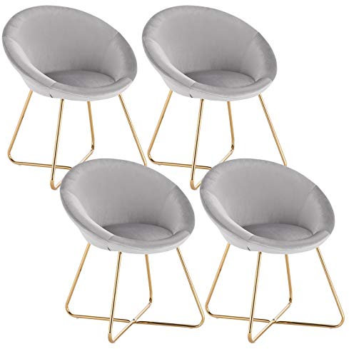 WOLTU Esszimmerstühle 4er Set Küchenstuhl Polsterstuhl Skandinavisch Design Wohnzimmerstuhl Sessel Schminktisch Stuhl, Sitzfläche aus Samt, Goldene Metallbeine, Hellgrau BH217hgr-4