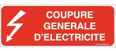 AUA SIGNALETIQUE - Panneau Coupure générale d'électricité - 160x60 mm, Vinyl adhésif