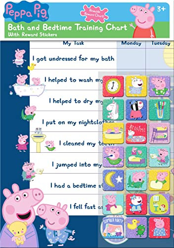 Paper Projects 01.70.30.023 Peppa Wutz Belohnungskarte für Bad und Schlafenszeit und 56 glitzernde Aufkleber, 29,7 cm x 42 cm