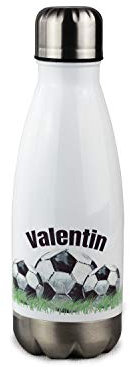 GRAZDesign Trinkflasche Kinder 350ml Kinderflasche mit Namen personalisiert | Ideale Thermosflasche für Kinder, Kleinkinder, Kindergarten & Schule | Isolierflasche Edelstahl Fußball