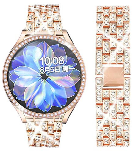 DEALELE Correa Compatible con Samsung Galaxy Watch Active 2 40mm / Active 2 44mm, Pulsera de Metal Acero Inoxidable Diamante Brillante con Estuche Cubrir 20mm, Oro Rosa, 40mm