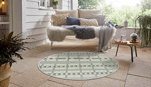 Hanse Home Flachgewebe In- und Outdoor Teppich Haiti, Farben:grün/Creme, Größe:120 cm rund