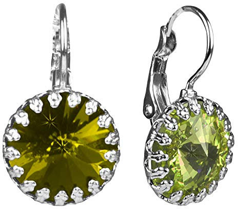 LUISIA Ohrringe Vivana mit eingefasstem großen Swarovski Stein - Olivgrün