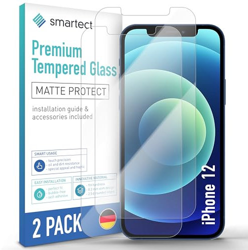 smartect Schutzglas [2 Stück, Matt] kompatibel mit iPhone 12/12 Pro, HD Schutzfolie Anti-Kratzer, Blasenfrei, 9H Härte, entspiegelt, Ultrabeständig