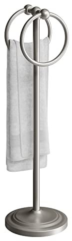 BGL Fingerspitzen-Handtuchhalter, Ständer, Handtuchring für Badezimmer oder Küche, Waschlappen oder Geschirrtüchern – 2 hängende Ringe, 48.3 cm hoch gebürstetes Nickel