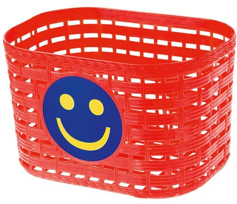 P4B | Fahrradkorb für Kinder mit Smileymotiv in Rot | Kinderfahrradkorb mit einstellbaren Schnellverschlüsse | Befestigung mit Kunststoffbändern | Biegbare Befestigungsbügel