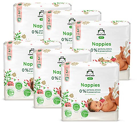 Amazon-Marke: Mama Bear Öko-Windeln, Grün/Weiß, Größe 2 (3-6kg), 180 Stück (6 Packungen mit 30)