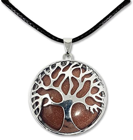 cotigo Collier arbre de vie avec pendentif pierre naturelle Energetiques - Différentes pierres semi-précieuses, Aventurina Marron