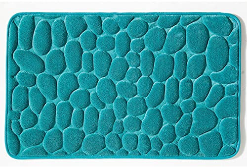 Sensino Badematte weiche Steinoptik, Blau Mikrofaser rutschfeste Duschmatte 50 x 80 cm (Türkis)