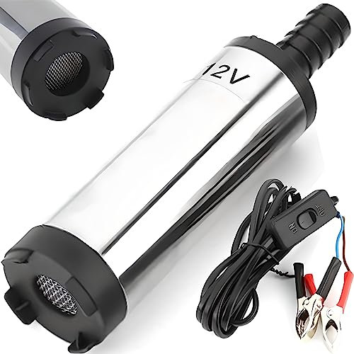 Retoo Pompa Acqua e Olio, 12V 38mm Pompa Sommersa Elettrica, 12 l/min, Pompa Combustibile con Filtro, Diesel Aspirazione per Olio Gasolio e Acqua per Auto, Caravan, Marino, Barca