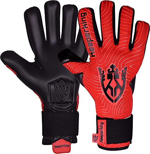 Keeperking Torwarthandschuhe für Erwachsene Fußballhandschuhe Herren Innennaht Profi Grip 4mm Fester Sitz Unisex Jonior (10,Rot-Schwarz-Neg)