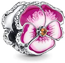 MariaFonte Charm Neu 2024 Kompatibel Alle Marken Stiefmütterchen Rose Blau Glücksbringer 925 Silber Anhänger Originalangebote Geburtstag Freundschaft Mama Perle Herz Familie Weihnachten (Rose)
