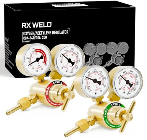RX WELD Paire de jauges de gaz de soudage à oxygène et acétylène – Entrée arrière – Compatible avec la coupe au chalumeau à gaz Victor – CGA540 et CGA200