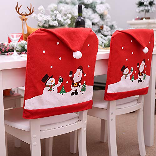 6 Stück Rot Weihnachten Stuhlhussen, Nikolausmütze Stuhlüberzug Weihnachtsthema Stuhlbezug Ni.kolaus Hut Stuhlrückenbezüge Stuhlabdeckung Küchenstuhl Weihnachtsdeko Party Supplies (Red, 60X49CM)