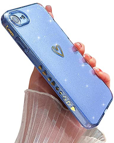 ZTUOK Compatible with iPhone 7/8 iPhone SE 2020/SE 2022 Case,Love Heart Pattern Design Soft TPU Shockproof Protective Case Bling Sparkly Glitter Cover for iPhone 7/8/SE 2020/SE 2022-Blue