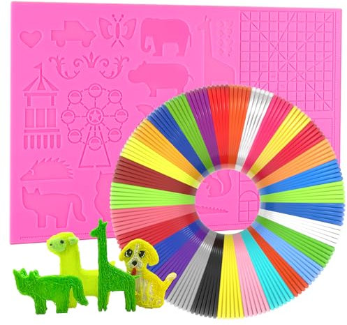 Dikale 3d Drucker Stift Zeichenwerkzeuge Silikonmatte Rosa Groß mit 1,75mm PLA Filament Set 30 Farben, jede Farbe 3M, für Kinder, 3d Stift Starter Zeichnung Zubehör, 3D-Stift nicht inbegriffen