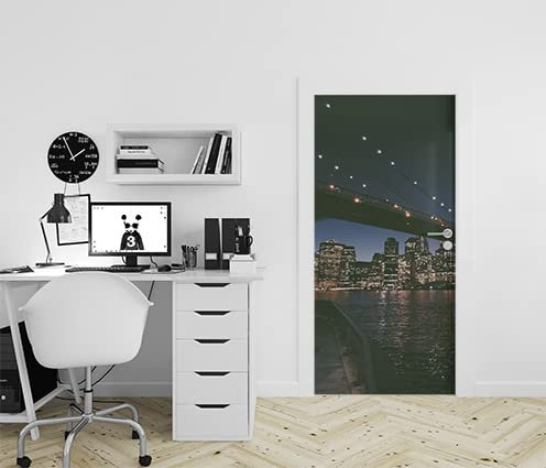 Adesivo decorativo per porta – Poster porta – New York di notte – Carta da parati urbana – Adesivo adesivo – 83 x 205 cm – Fabbricazione francese