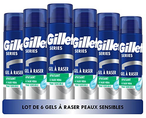Gillette Series Gel À Raser Apaisant À L’aloe Vera, Pour Les Peaux Sensibles, Protection Complète Contre Les Irritations, 6x200ml