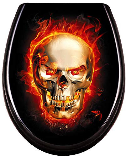 TRMLBE Toilettendeckel WC Sitz mit Absenkautomatik Toilettensitze Hochwertiger mit Quick-Release Funktion Toilettensitz Klodeckel Klobrille Toilet Seat WC Deckel, Schädel Flammen