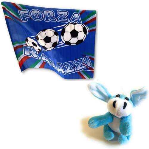NARAMAKI Flagge Neapel Forza Jungen 50 x 70 cm + Gadget Napoli Schlüsselanhänger Esel Schnuller 12 cm - Campioni Napoli