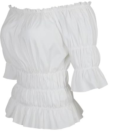 jutrisujo White Blouses for Women UK Off The Shoulder Renaissance Tops Medieval Pirate Shirt Gothic Smocked Boho Short Sleeve S