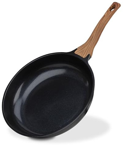 GSW 418621 Natural Fit Bratpfanne Aluminium, ergonomischer Griff in Holzoptik, schwarz - ⌀28 cm