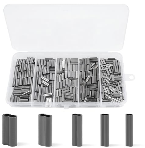 SILANON Kit de Manchons à sertir pour Baril de pêche, 400 pièces en cuivre à Double Baril en Laiton, Boucles de sertissage, Manchons de Ligne de pêche, connecteurs de Tube de Fil, 5 Tailles 1 à 2 mm